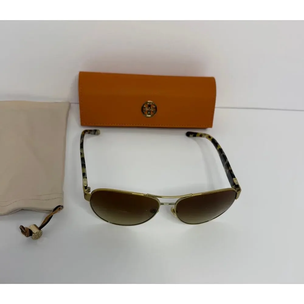 Tory Burch TY6051 319313 Aviator Sunglasses Gold Frame Brown Gradient Lens Case